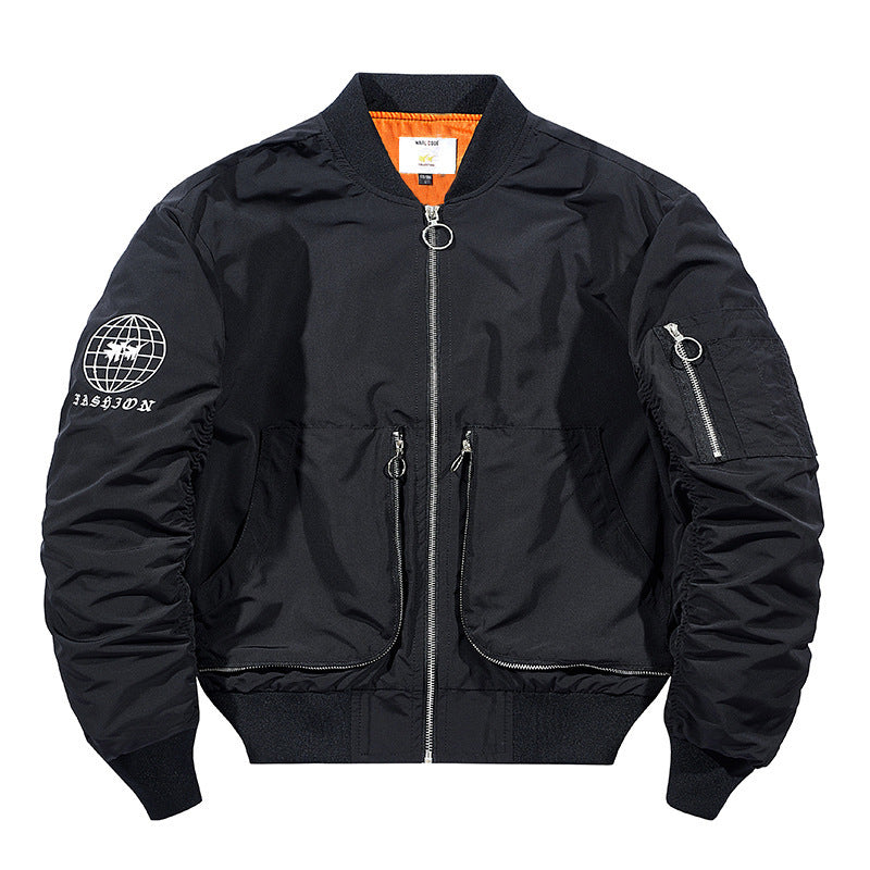 Men's Nylon Bomber Jacket in Aviator Style with Zipper Arm Pocket and Contrasting Lining Shop Velvia