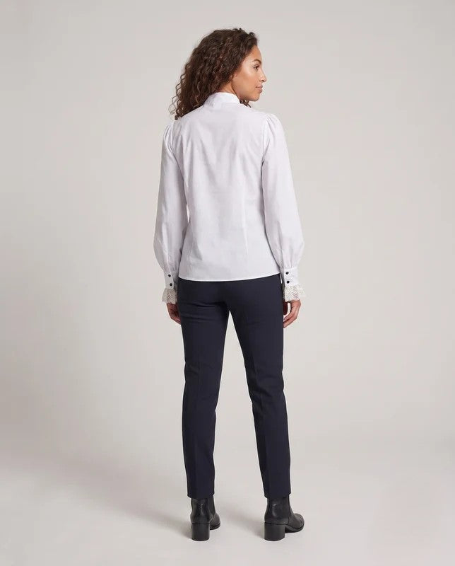 Ladies elegant ruffle blouse with lace accents Shop Velvia