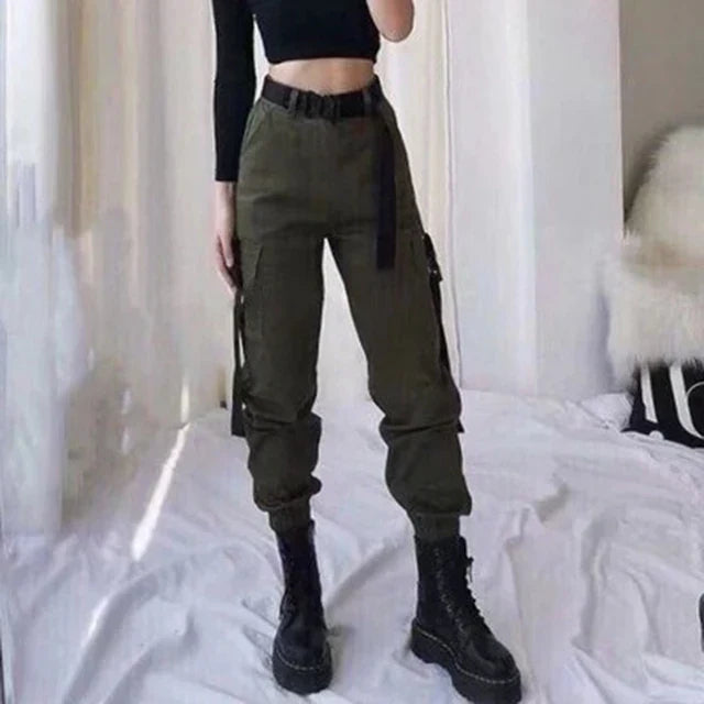 Shop Velvia | High Waist Elastic Cargo Pants