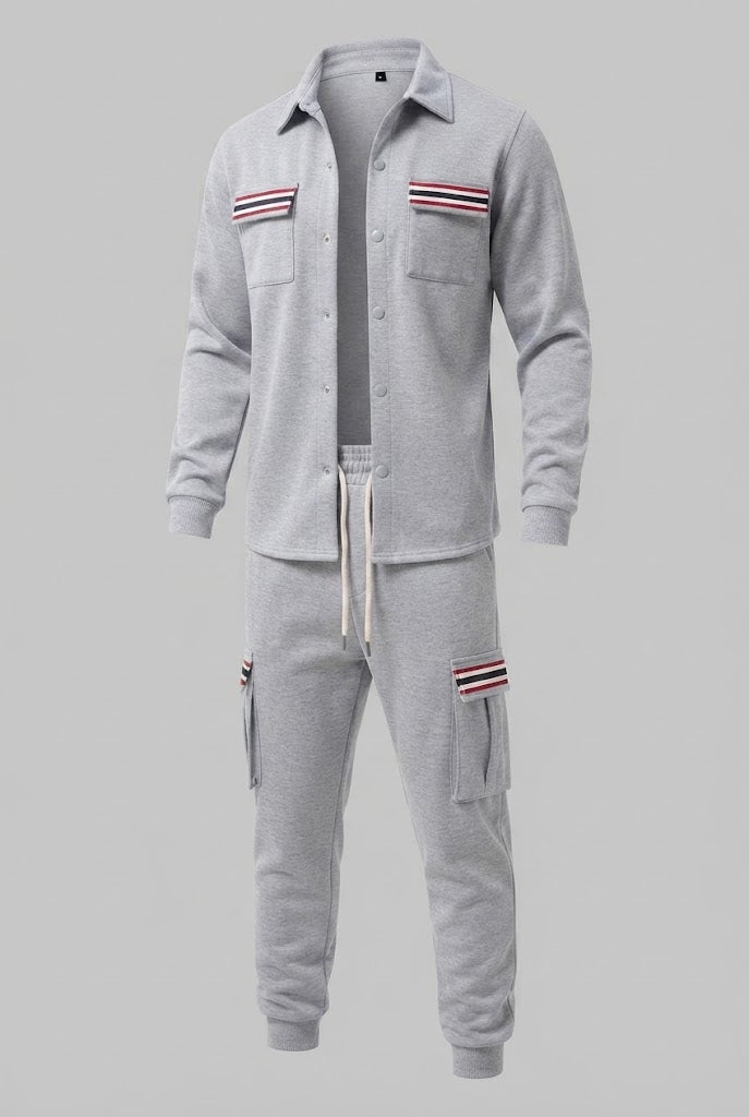 Men's cargo tracksuit with overshirt, drawstring and contrasting flap pockets Shop Velvia