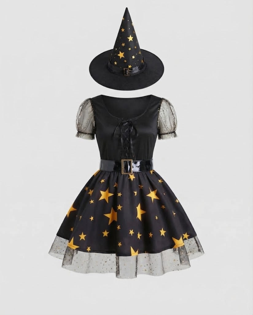 Women's fairy-tale witch costume with stars and lace details Shop Velvia
