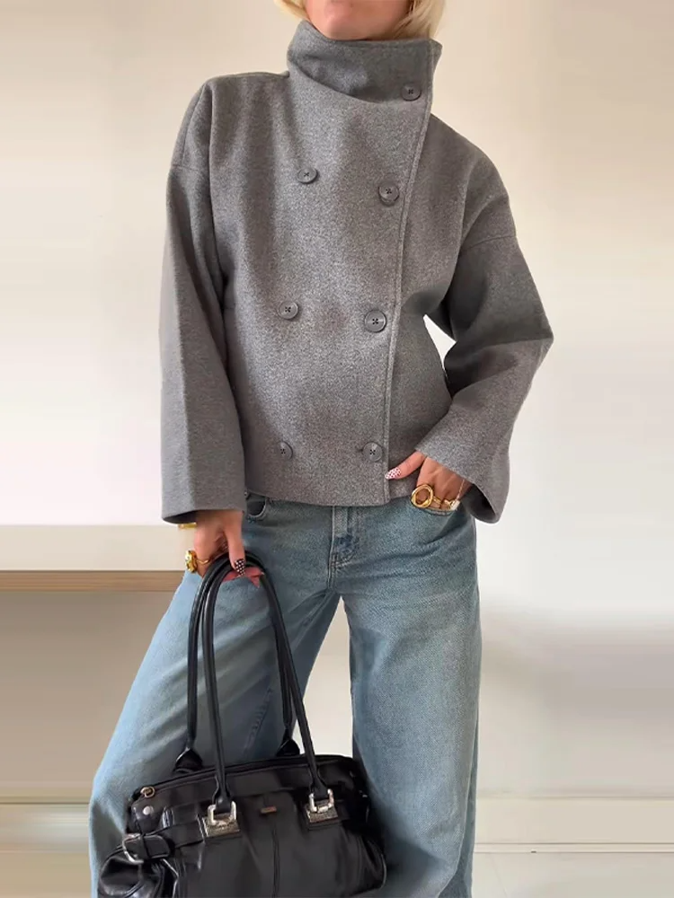 Shop Velvia | Wool Blend Jacket with High Collar and Buttons