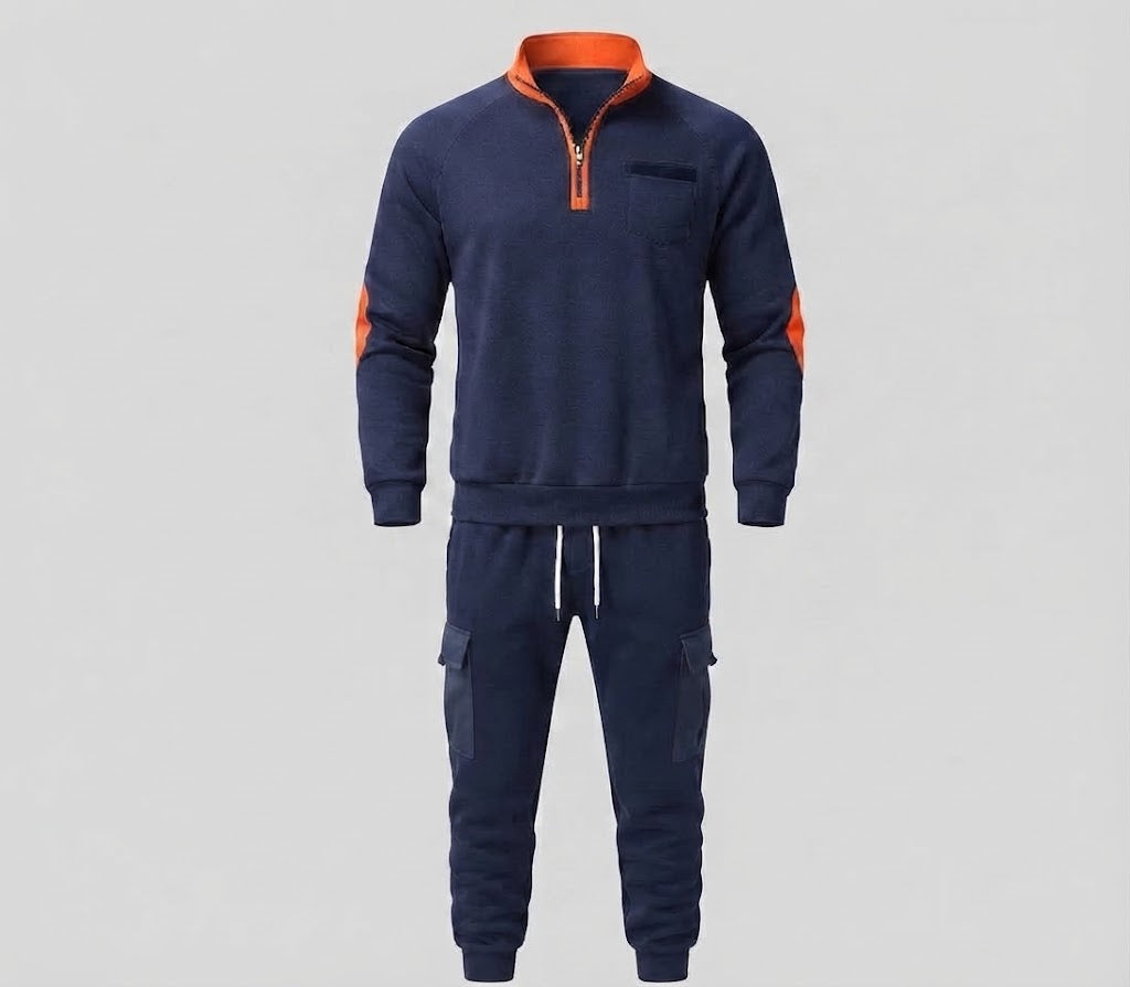Men's Cargo Jogger Set with Half Zip Sweatshirt, Elastic Waistband and Flap Pockets Shop Velvia