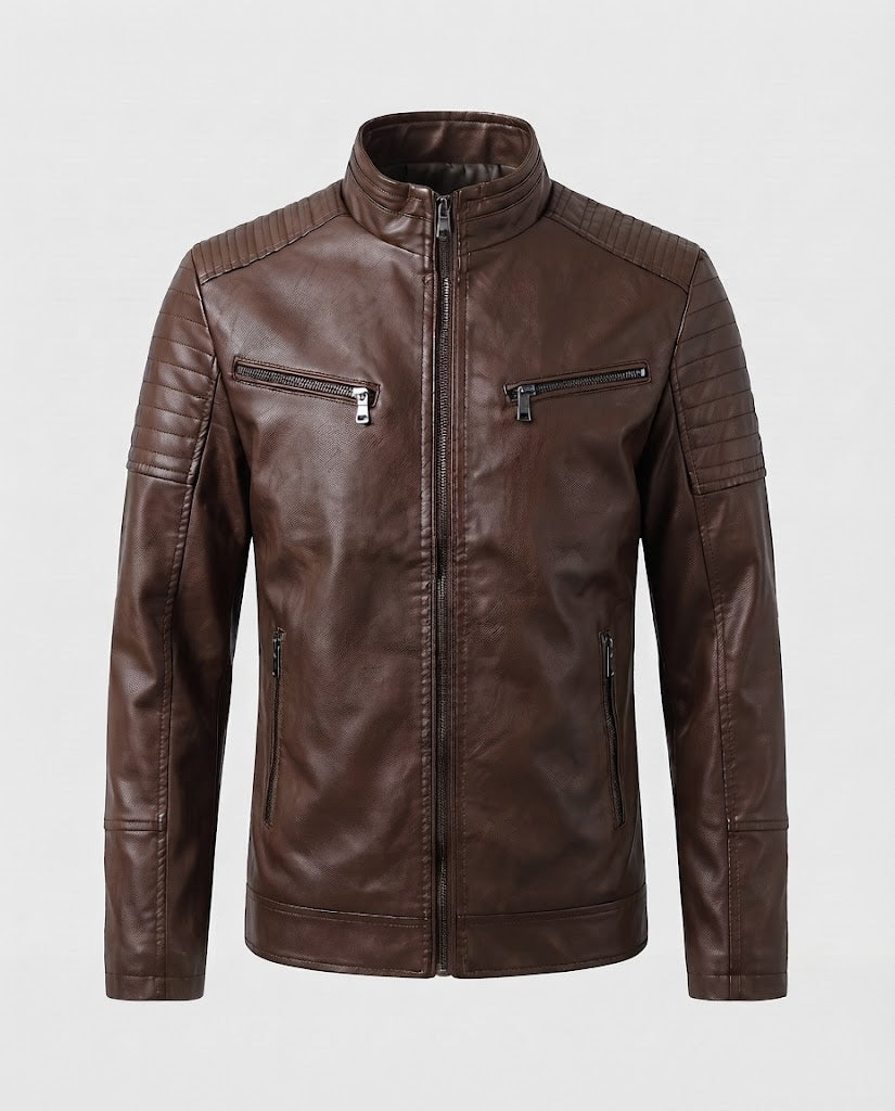 Men's fashionable biker jacket with quilted details Shop Velvia