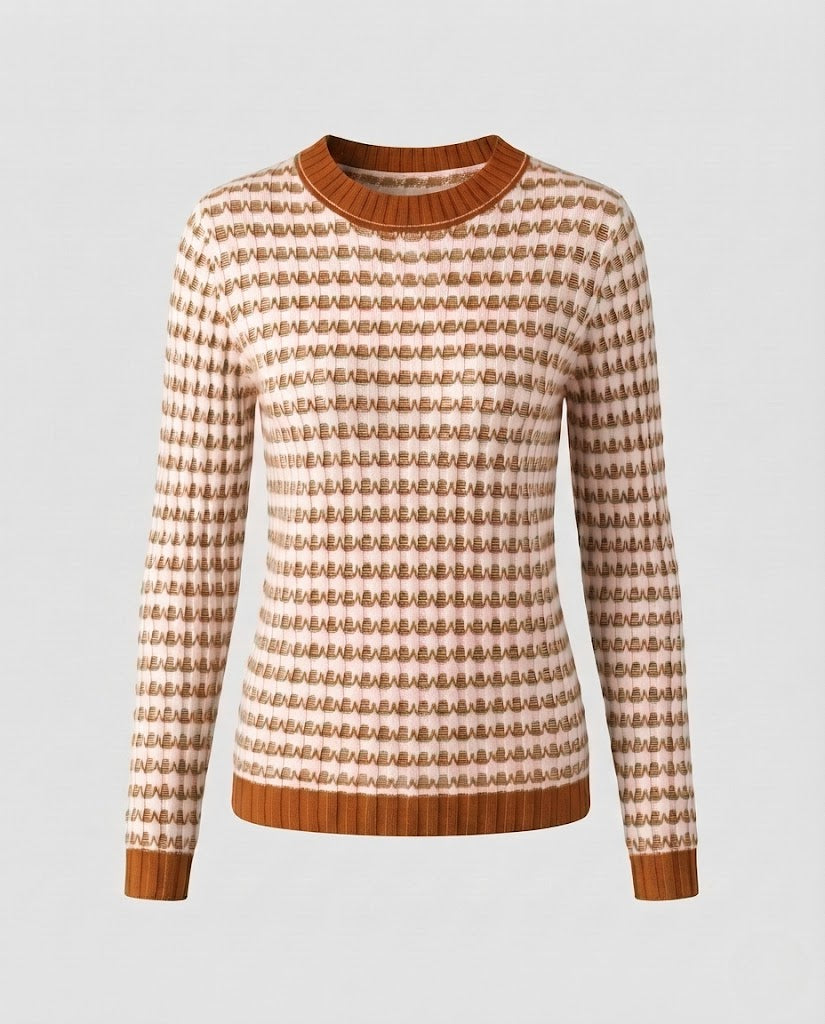 Ladies Fine Round Neck Sweater with Houndstooth Structure and Ribbed Cuffs Shop Velvia