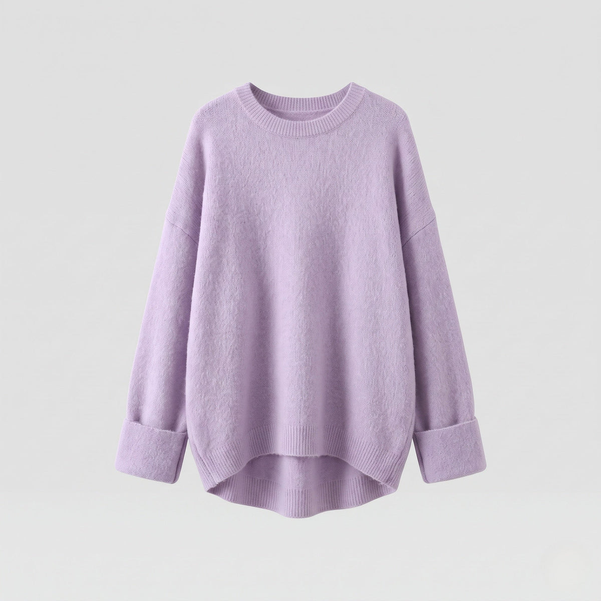 Ladies Oversize Long Sweater in Mohair Look with Round Neck, Drop Shoulder and Side Slit Shop Velvia