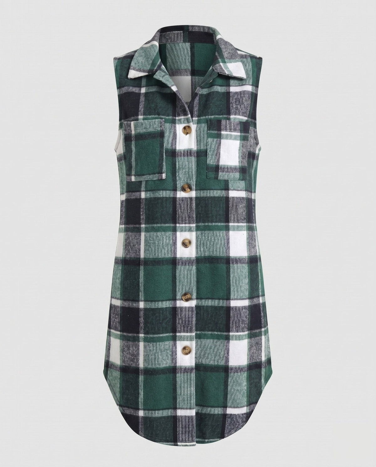 Women's Long Sleeve Vest with Check Pattern and Practical Pockets - Chichicherry