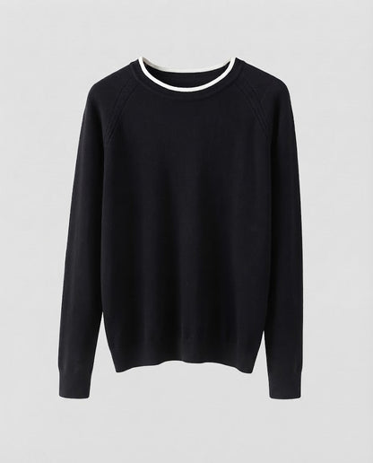Women Fine Round Neck Sweater with Contrasting Edge Trim and Slim Silhouette Shop Velvia