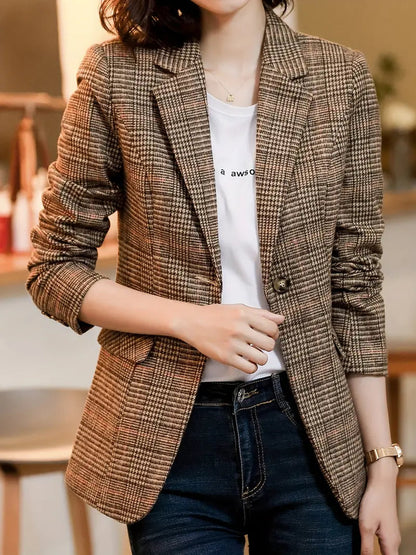Shop Velvia | Checked Blazer With Lapel And One Button
