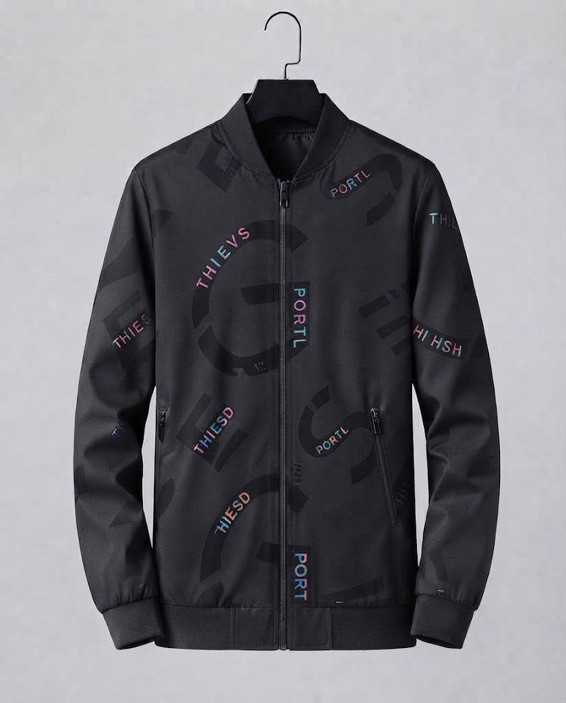 Men's Fashion Bomber Jacket with Colorful Lettering Shop Velvia