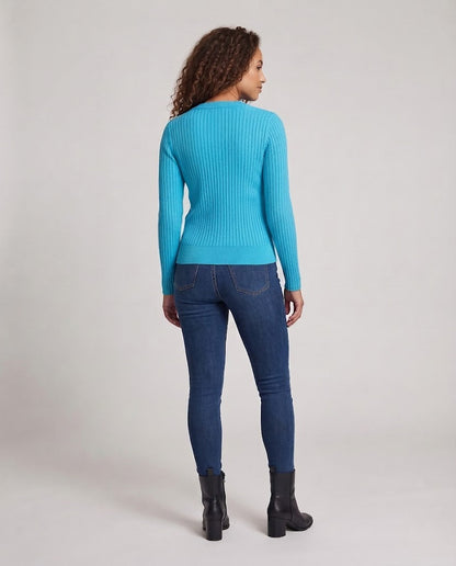 Women's fine knit cardigan with continuous button placket and fine ribbed structure finish Shop Velvia