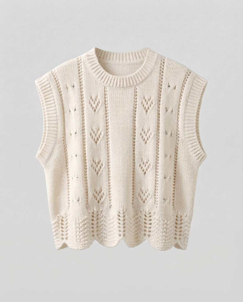 Ladies Knitted Lace Sleeveless Vest with Shell Hem Shop Velvia