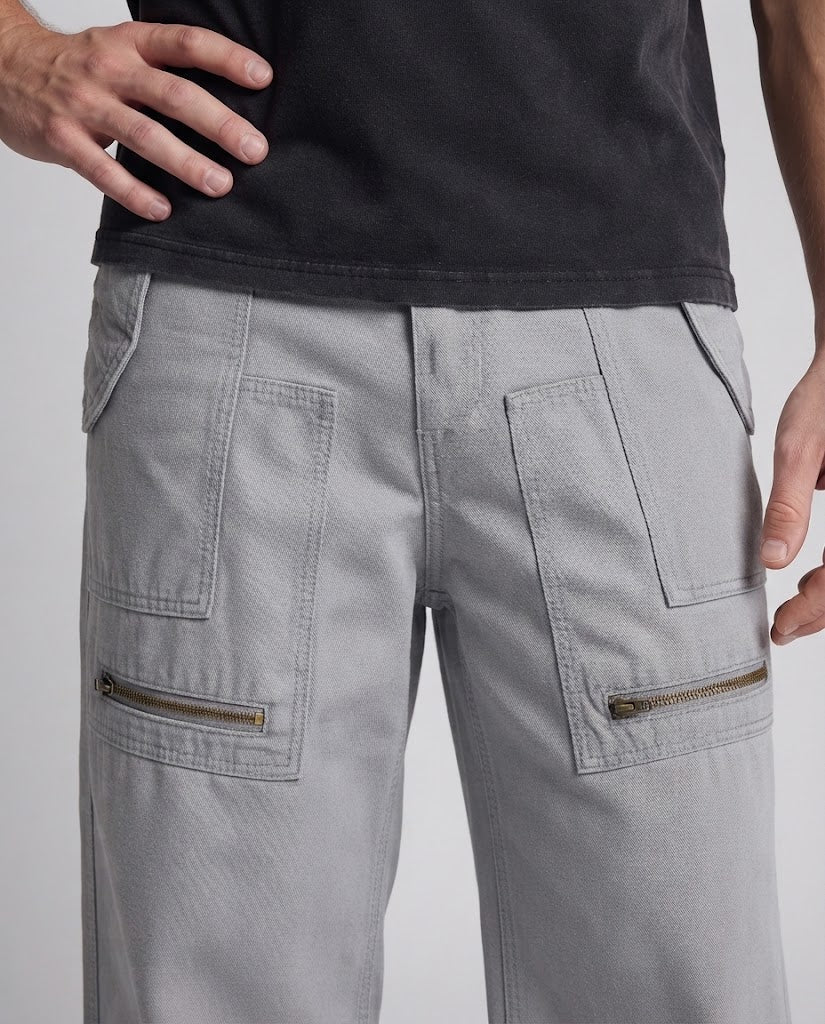 Men's Wide Cargo Pants in Palazzo Cut with Large Patch Pockets and Zipper Details Shop Velvia