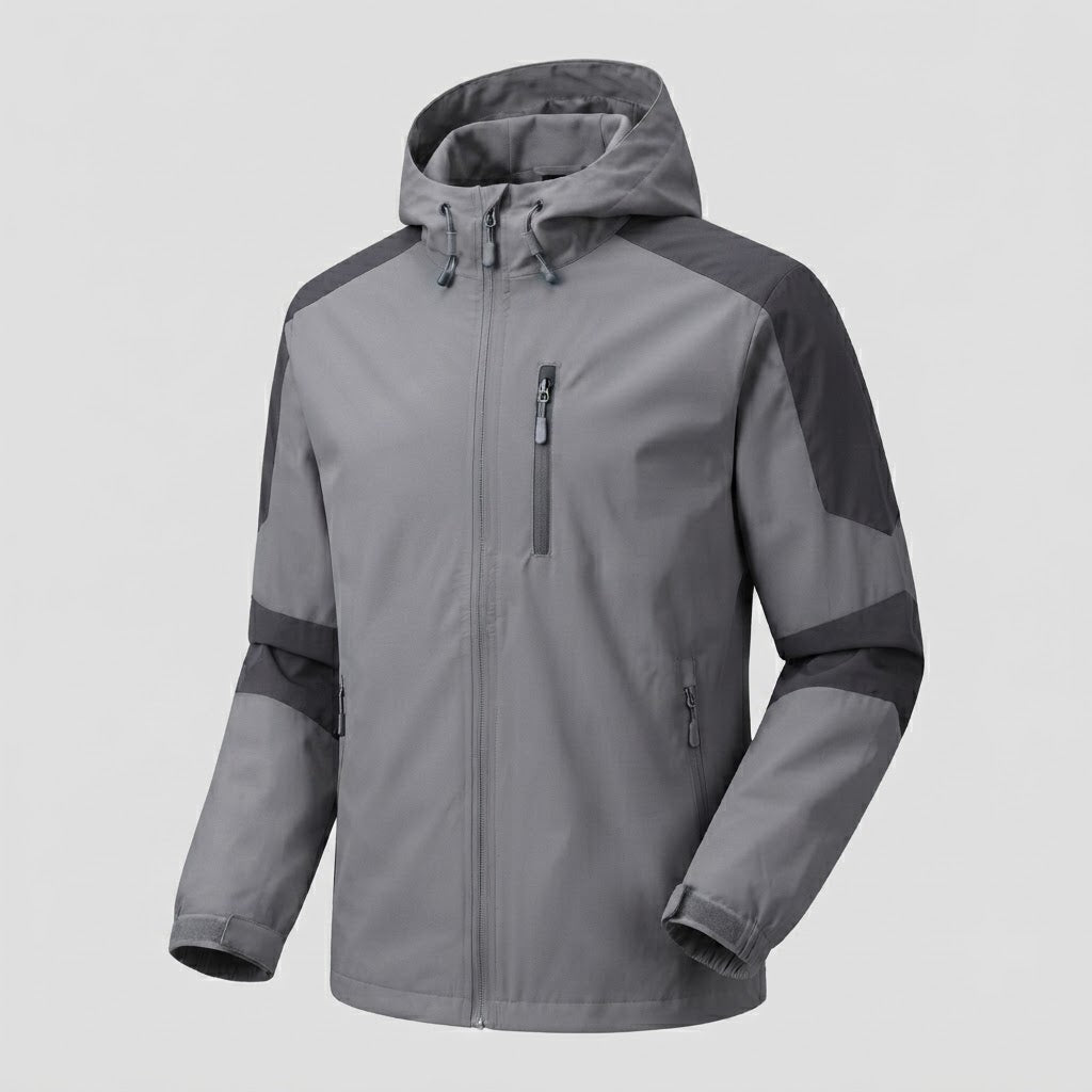 Men's lightweight water-repellent hooded softshell jacket with contrast stripes and chest zip Shop Velvia