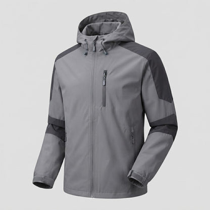 Men's lightweight water-repellent hooded softshell jacket with contrast stripes and chest zip Shop Velvia