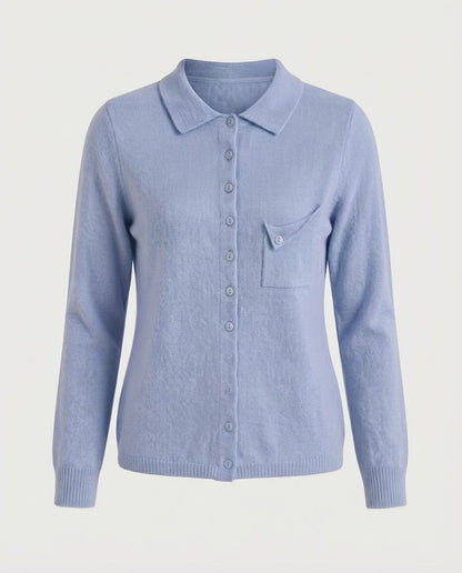 Women's fine-knit cardigan with polo collar, 3/4 sleeves and discreet chest pocket Shop Velvia