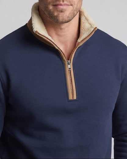 Men's Cozy Zip Sweater with Sherpa Collar and Elbow Patches Shop Velvia