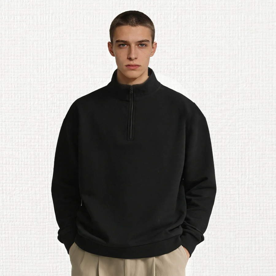 Sweatshirt with high stand-up collar and half zip