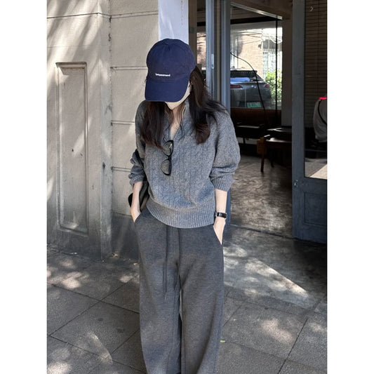 Women's knit sweater with stand-up collar and zipper