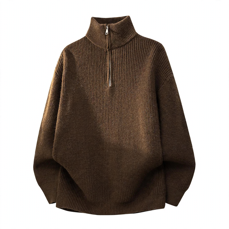 Men's knit sweater with half zipper
