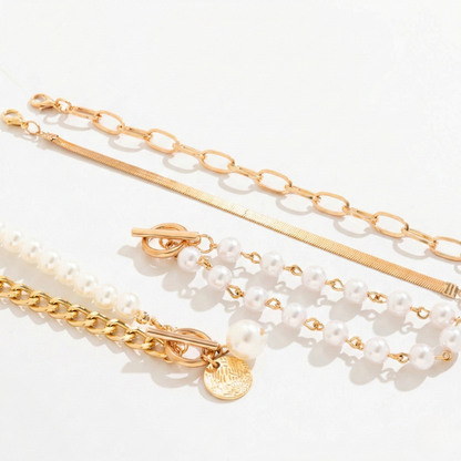 Women's Multi-Strand Bracelet Set with Beads & Chain Elements