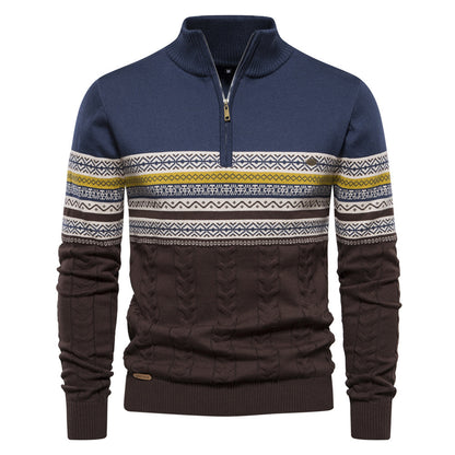 Modern men's knit sweater with stand-up collar
