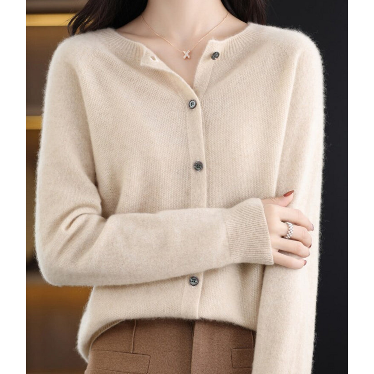 Shop Velvia | Merino Wool Women's O-Neck Cardigan Cashmere Sweater