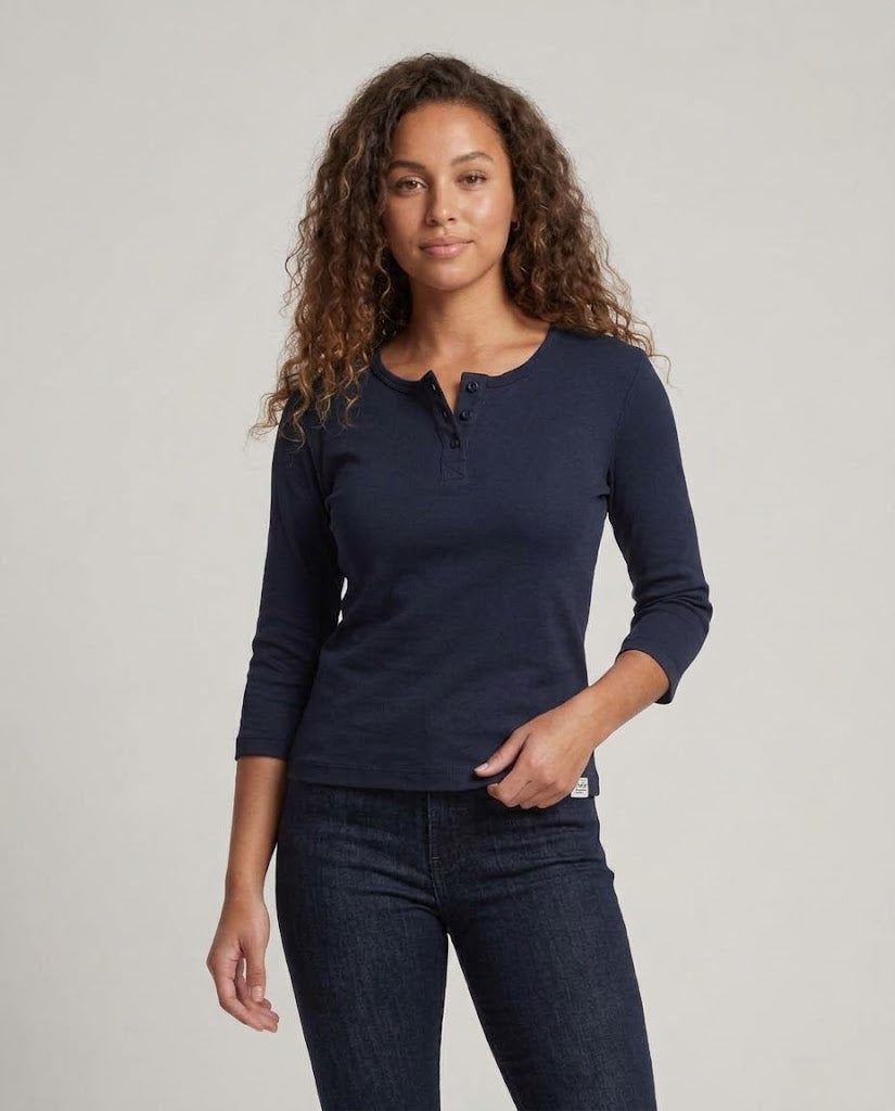 Women's Ribbed Henley Cropped Shirt with Three-Quarter Sleeves Shop Velvia