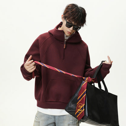 Heavy men's hoodie with half zip