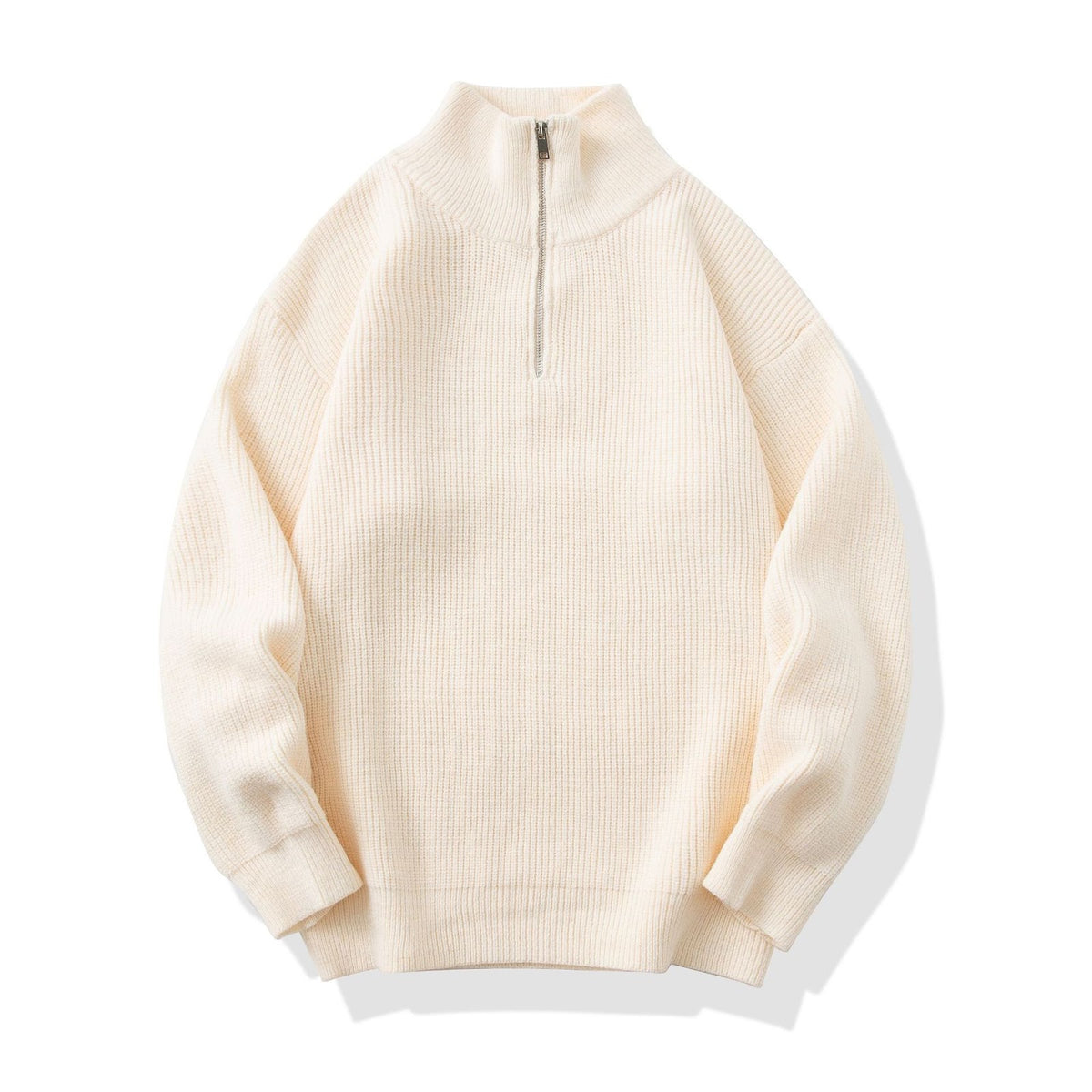 Men's knit pullover with half zipper, solid color