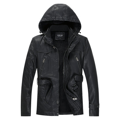 Men's leather jacket with hood and teddy lining, multifunctional utility biker jacket Shop Velvia