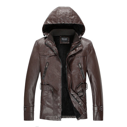 Men's leather jacket with hood and teddy lining, multifunctional utility biker jacket Shop Velvia