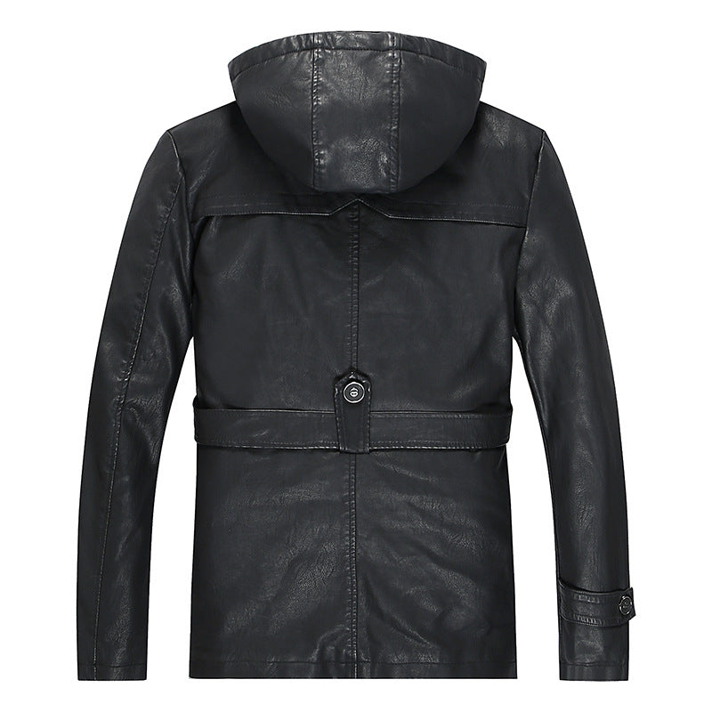 Men's leather jacket with hood and teddy lining, multifunctional utility biker jacket Shop Velvia