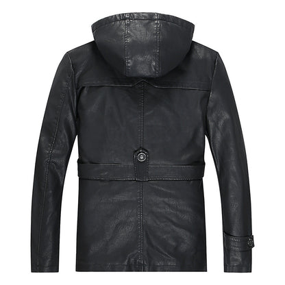 Men's leather jacket with hood and teddy lining, multifunctional utility biker jacket Shop Velvia