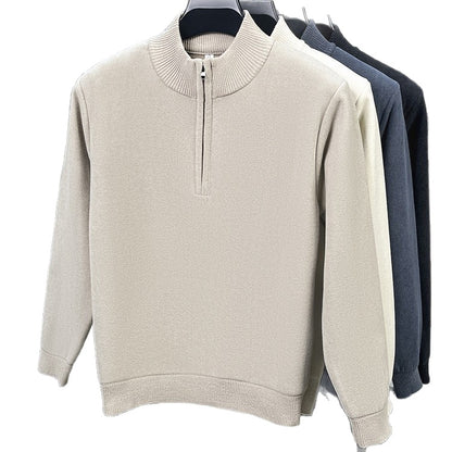 Warmer men's knitted sweater with lining and zipper