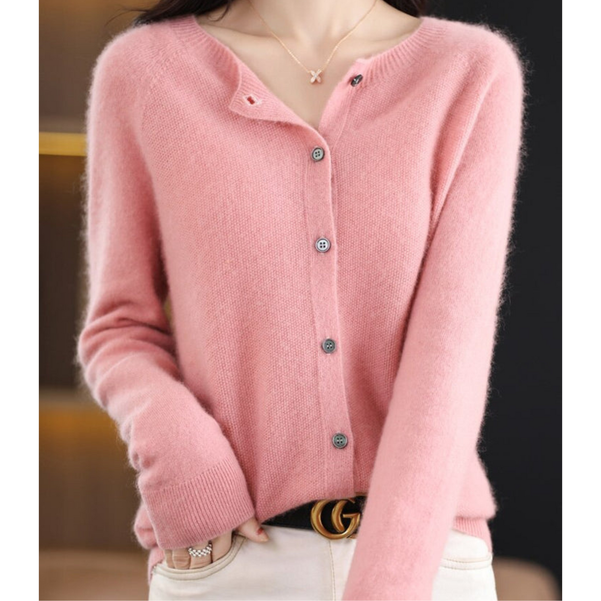 Shop Velvia | Merino Wool Women's O-Neck Cardigan Cashmere Sweater