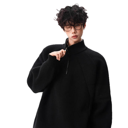 Unisex knitted pullover with stand-up collar and zipper
