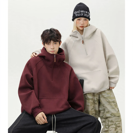 Unisex hoodie with zipper and stand-up collar