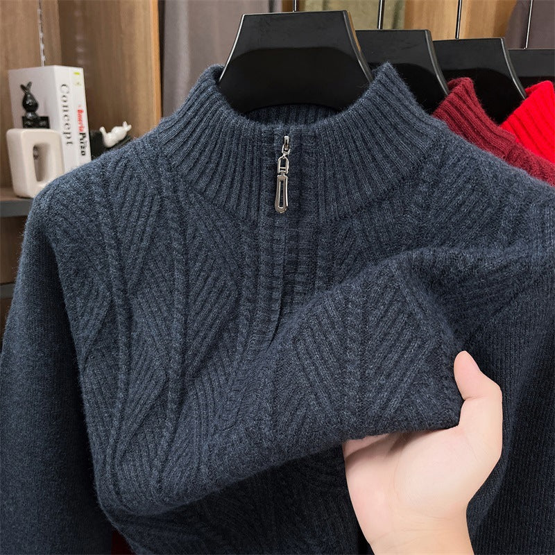 Wool pullover with zipper, coarsely knitted