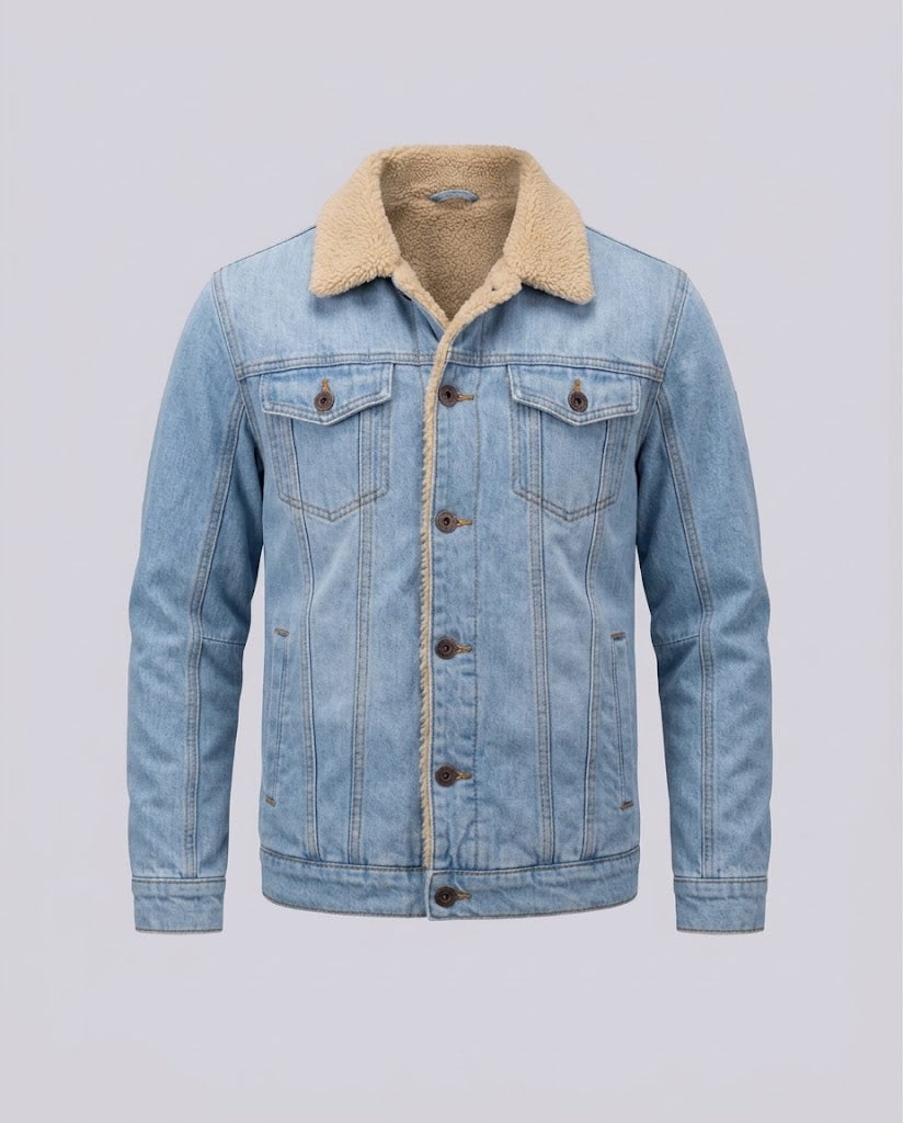 Men's Casual Denim Jacket with Teddy Lining Shop Velvia