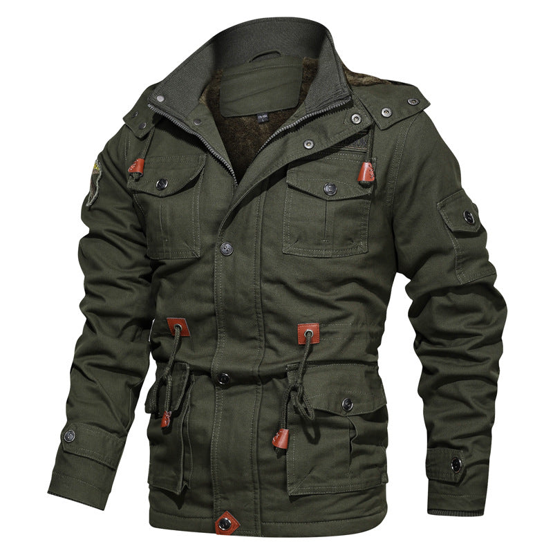 Men's Military-Inspired Canvas Parka with Teddy Fleece Lining and Adjustable Waist Drawstring Shop Velvia