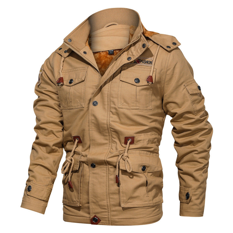 Men's Military-Inspired Canvas Parka with Teddy Fleece Lining and Adjustable Waist Drawstring Shop Velvia
