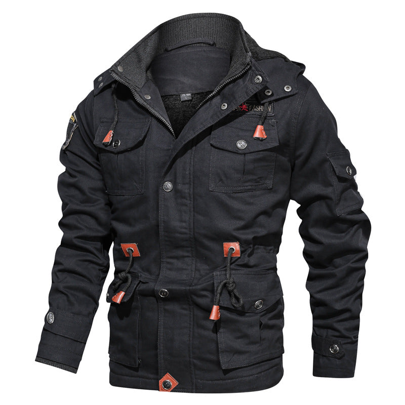 Men's Military-Inspired Canvas Parka with Teddy Fleece Lining and Adjustable Waist Drawstring Shop Velvia