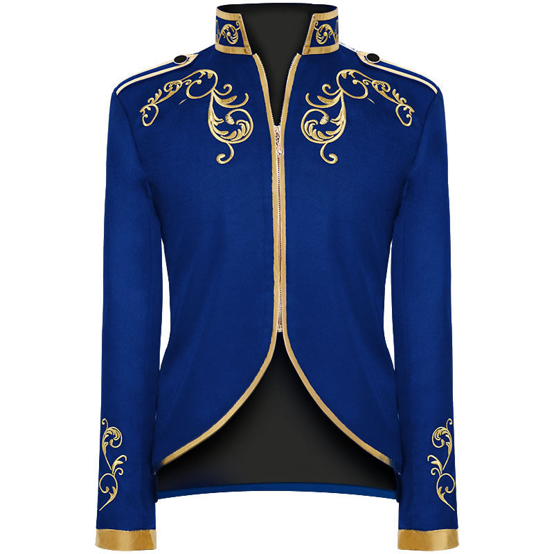 Men's tailored brocade coat in military style with stand-up collar and decorative braids Shop Velvia