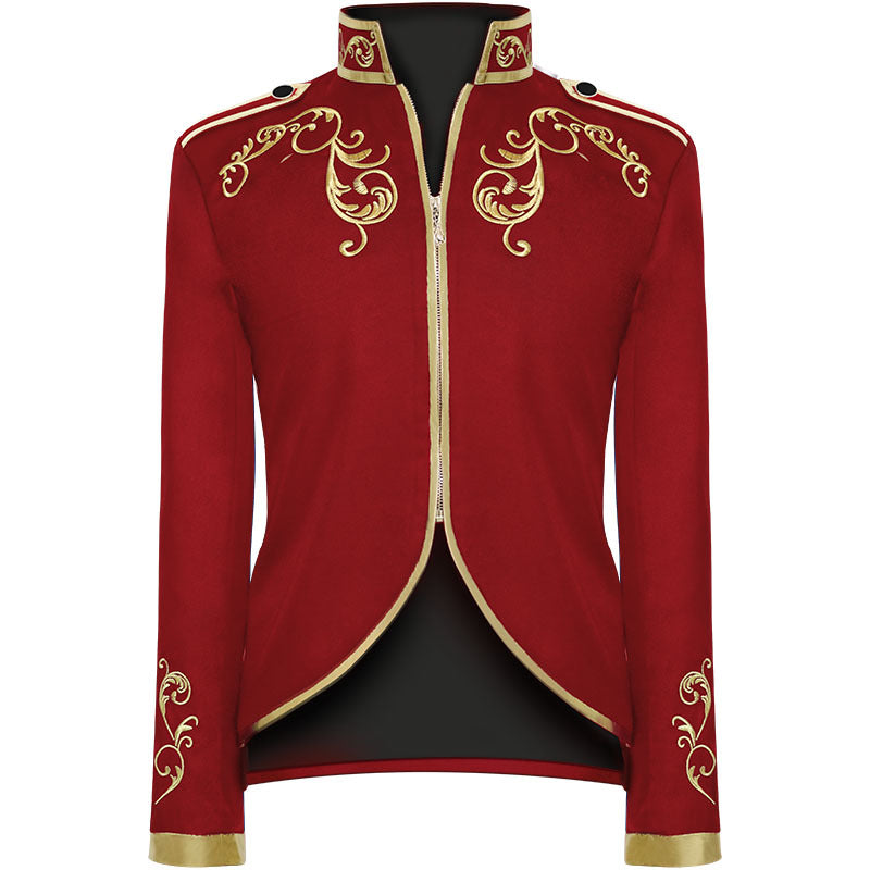 Men's tailored brocade coat in military style with stand-up collar and decorative braids Shop Velvia