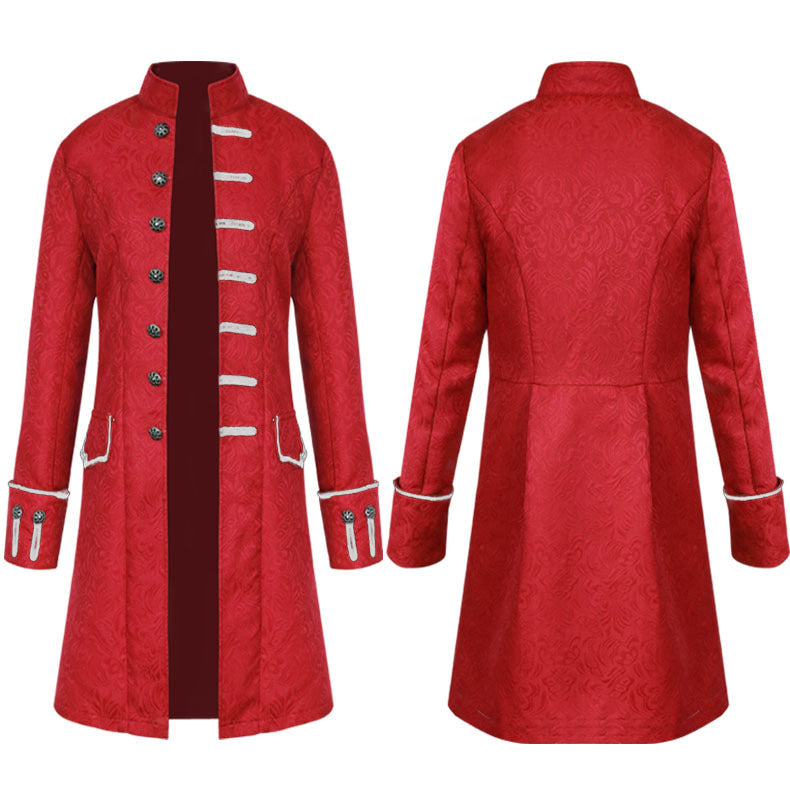 Men's tailored brocade coat in military style with stand-up collar and decorative braids Shop Velvia