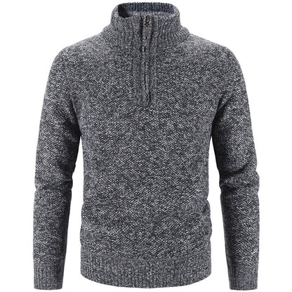 Men's knit sweater with stand-up collar and zipper