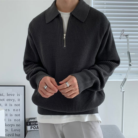 Men's vintage-style knitted sweater with zipper