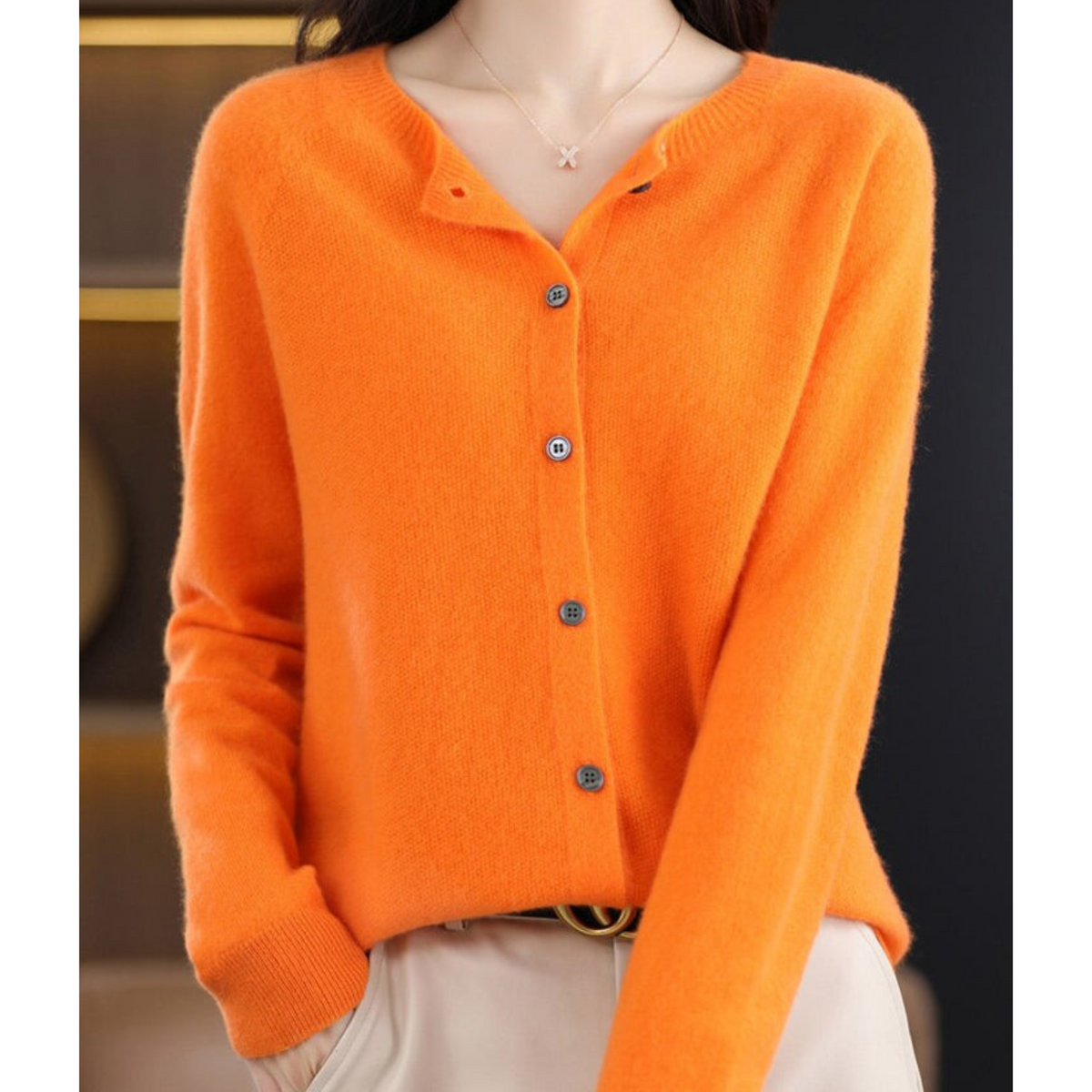 Shop Velvia | Merino Wool Women's O-Neck Cardigan Cashmere Sweater
