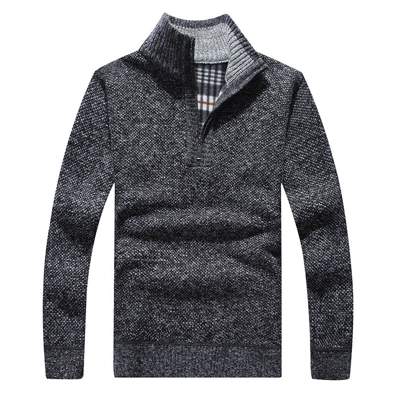 Thicker men's knitted sweater with zipper and lining
